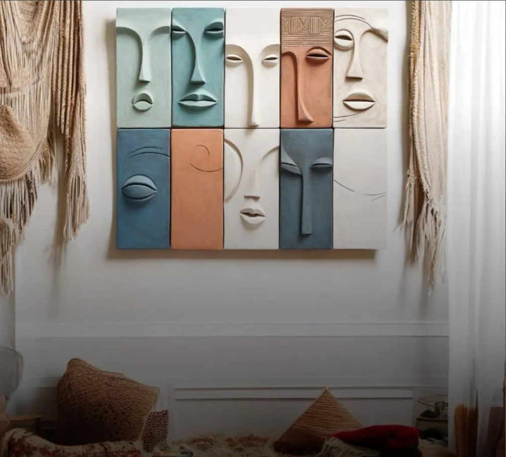Bohem Face Sculpture Set – Vibrant Bohemian Wall Art for Home and Office 80x10x60 cm (31x4x24 inches)