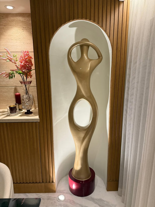 Modern Female Silhouette Sculpture | 180 cm Tall Bronze-Style Floor Art | Abstract Fiberglass Home Decor