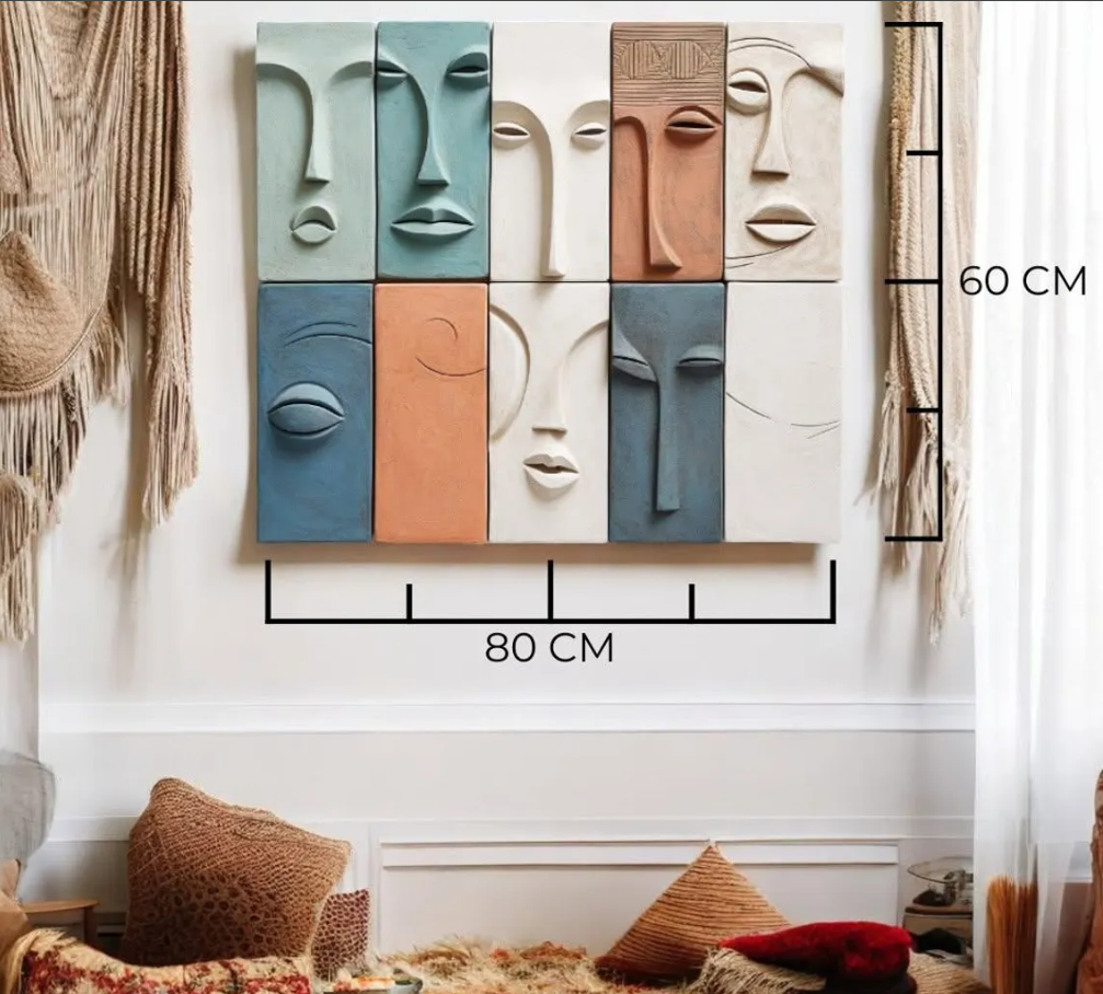 Bohem Face Sculpture Set – Vibrant Bohemian Wall Art for Home and Office 80x10x60 cm (31x4x24 inches)
