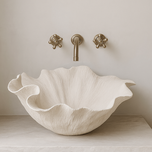 Handmade Organic Shaped Flower Vessel Sink in Fiberglass Polyester Resin | Artistic Modern Bathroom Design with Yacht-Grade Material