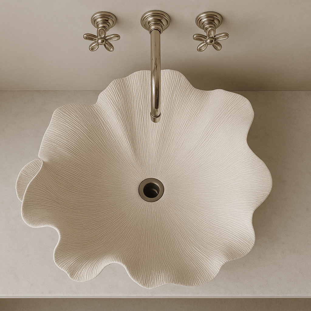 Handmade Organic Shaped Flower Vessel Sink in Fiberglass Polyester Resin | Artistic Modern Bathroom Design with Yacht-Grade Material