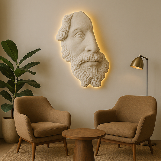 Vultus | Scultura da parete illuminata raffigurante un uomo barbuto