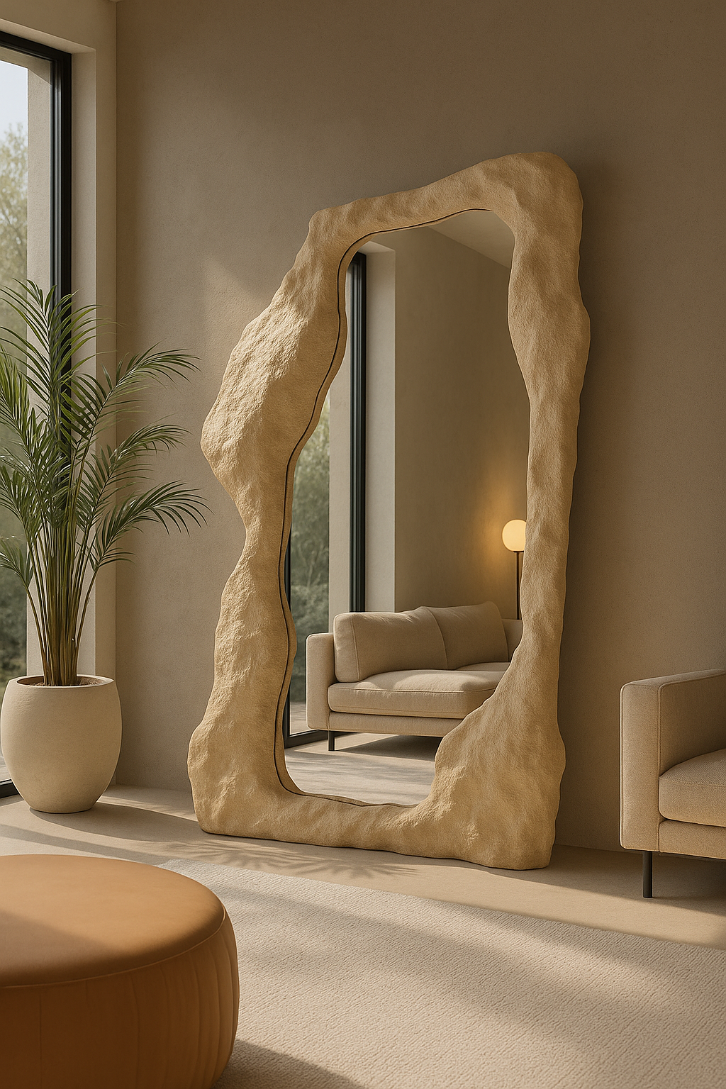 Organic Freeform Floor Mirror | 180x80 cm (70.8"x31.5") Abstract Standing Mirror | Handcrafted Textured Frame | Custom Sculptural Design