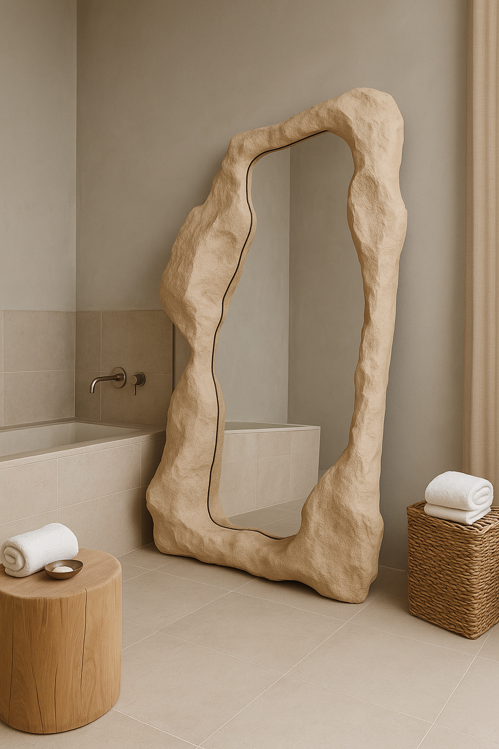 Organic Freeform Floor Mirror | 180x80 cm (70.8"x31.5") Abstract Standing Mirror | Handcrafted Textured Frame | Custom Sculptural Design