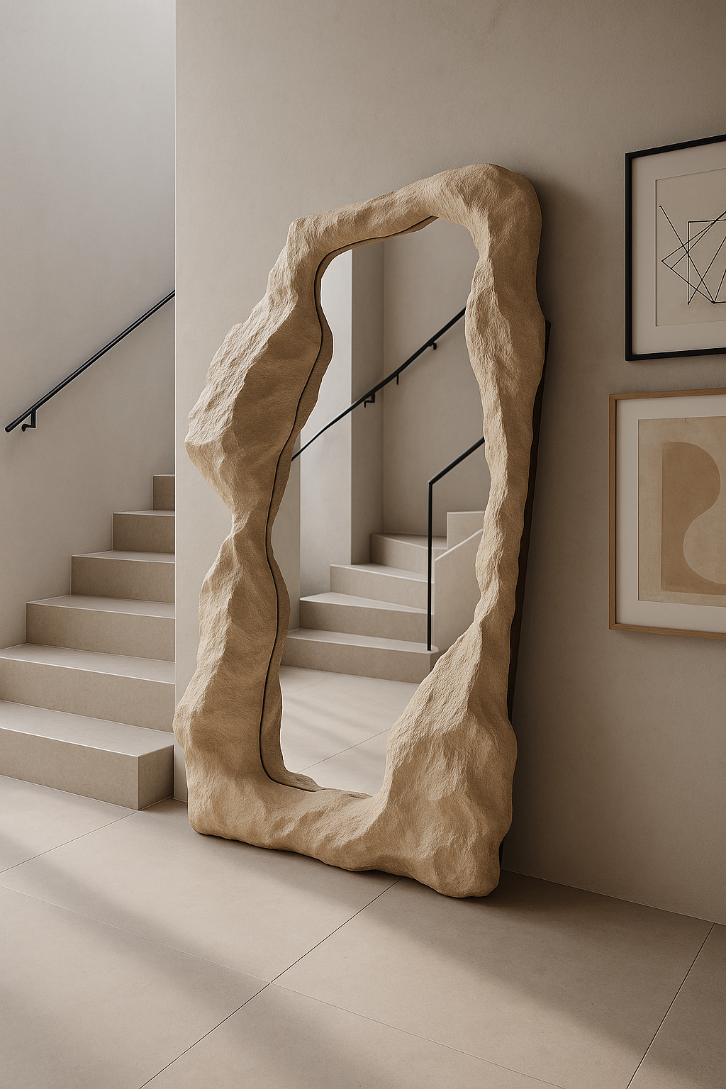 Organic Freeform Floor Mirror | 180x80 cm (70.8"x31.5") Abstract Standing Mirror | Handcrafted Textured Frame | Custom Sculptural Design