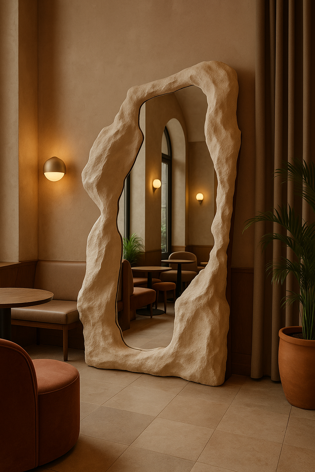 Organic Freeform Floor Mirror | 180x80 cm (70.8"x31.5") Abstract Standing Mirror | Handcrafted Textured Frame | Custom Sculptural Design