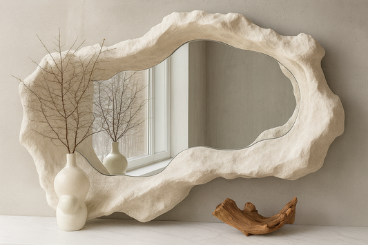Organic Sculptural LED Wall Mirror | 120x80 cm (47.2"x31.5") Modern Handmade Mirror | Textured Fiberglass Lighted Mirror