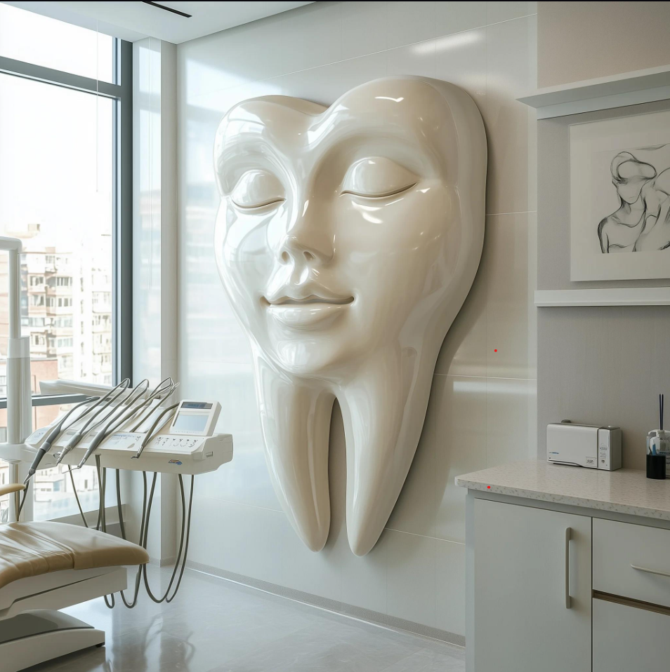 Diş Figürlü Duvar Heykeli – Diş Klinikleri İçin Modern 3D Sanatsal Heykel