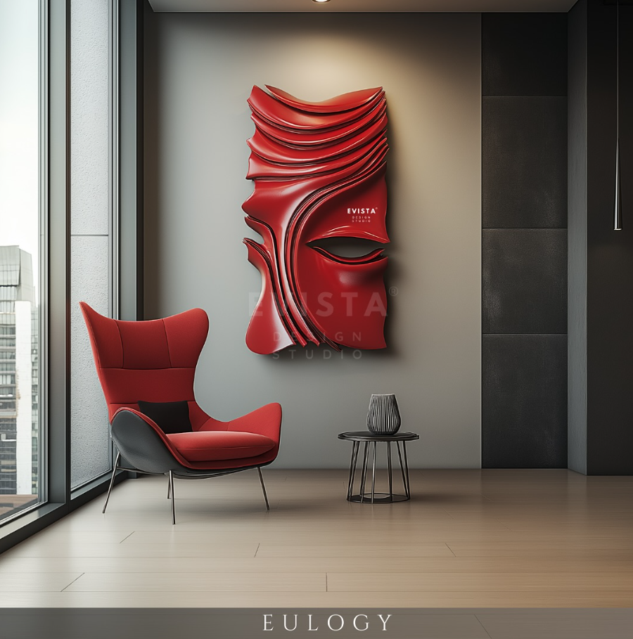Red Abstract Sculpture 'Eulogy' – Stunning Modern Art Wall Sculpture for Home and Office Decor 120x11x60 cm (47x4x24 inches)