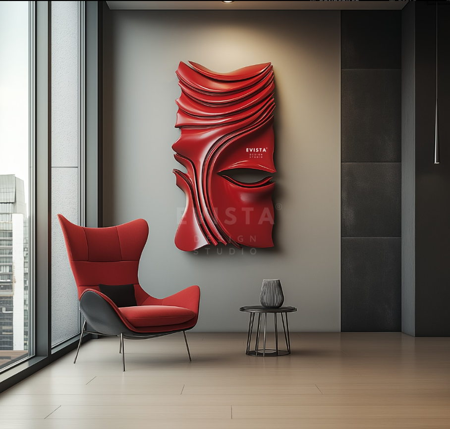 Red Abstract Sculpture 'Eulogy' – Stunning Modern Art Wall Sculpture for Home and Office Decor 120x11x60 cm (47x4x24 inches)