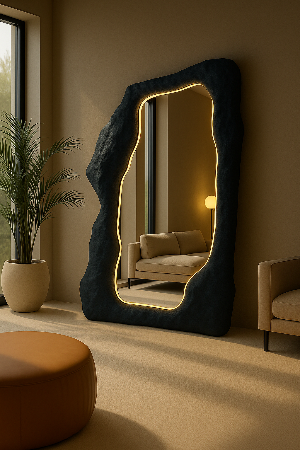 Organic Freeform Floor Mirror | 180x80 cm (70.8"x31.5") Abstract Standing Mirror | Handcrafted Textured Frame | Custom Sculptural Design