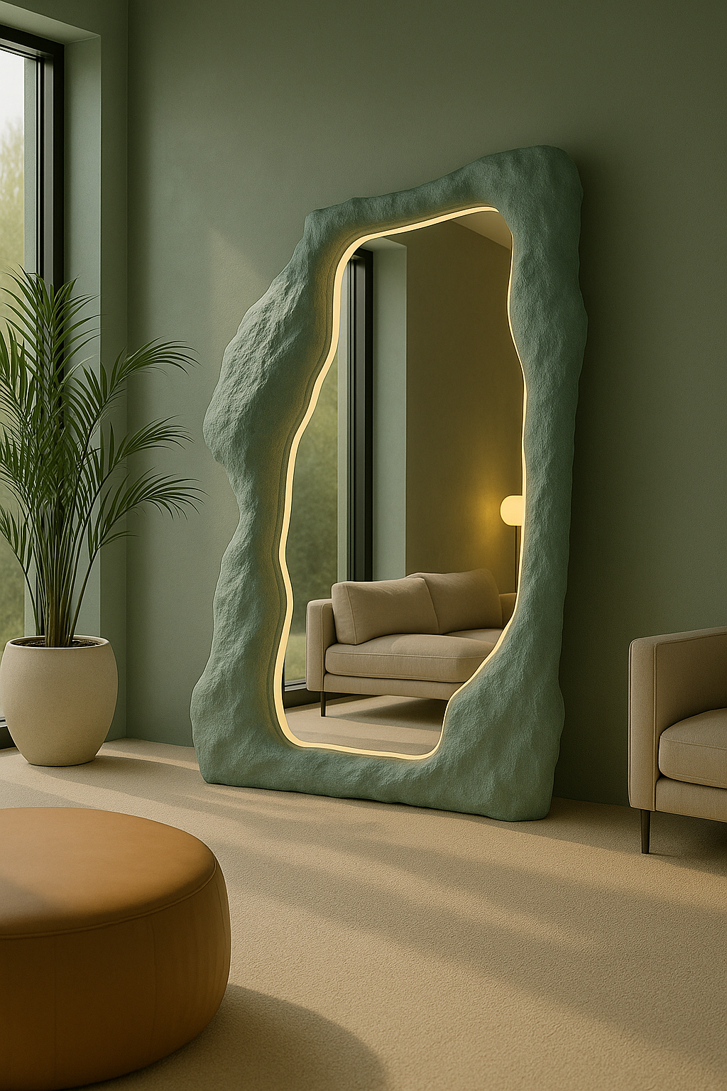 Organic Freeform Floor Mirror | 180x80 cm (70.8"x31.5") Abstract Standing Mirror | Handcrafted Textured Frame | Custom Sculptural Design