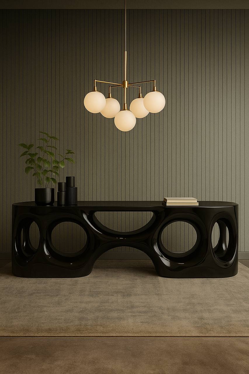 Modern Sculptural Console Table – Custom 200cm Statement Desk – Durable Handmade Resin Furniture for Luxury Interiors