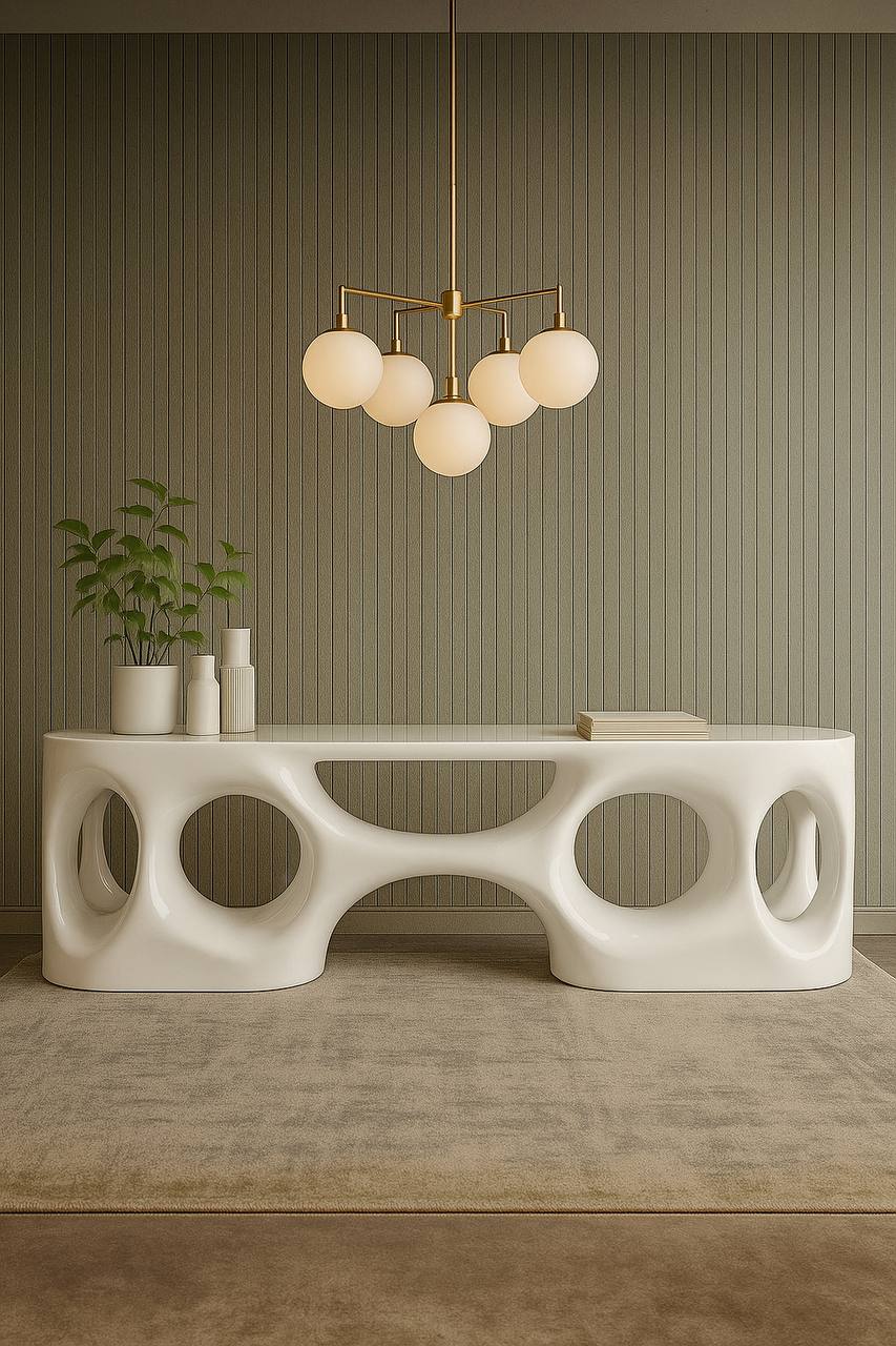 Modern Sculptural Console Table – Custom 200cm Statement Desk – Durable Handmade Resin Furniture for Luxury Interiors