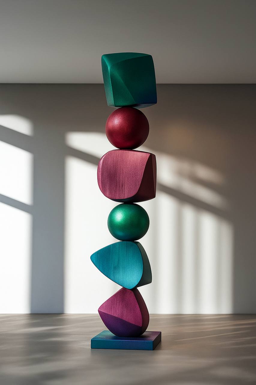 Tall Abstract Totem Sculpture2 – 180cm Handmade Fiberglass Art – Modern Colorful Statement Piece for Home, Office & Gallery Decor