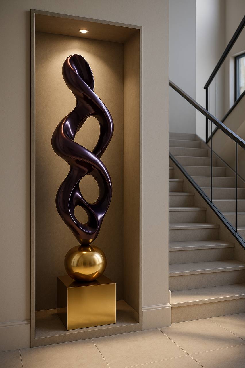 Modern Abstract Floor Sculpture – 180cm Fiberglass Art Totem – Custom Handmade Home Decor for Hallways & Interior Niches