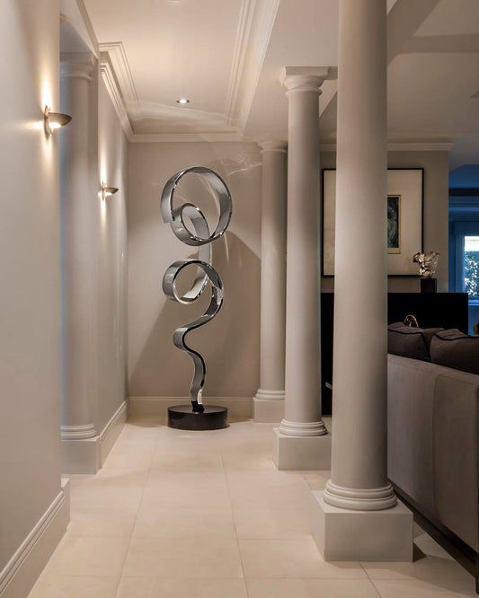 Chromis Chrome Sculpture | Modern Spiral Floor Statue | Luxury Abstract Art for Home or Office | Handmade Decor | 180 cm (70.8 inch)