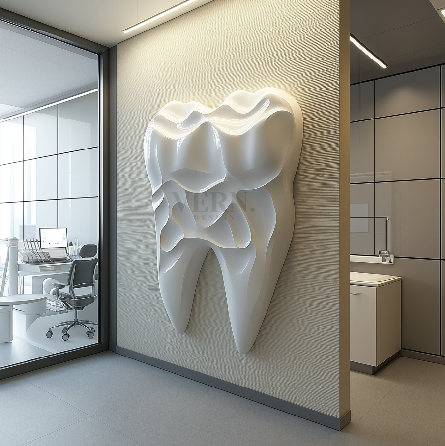 Diş Figürlü Duvar Heykeli (Model 4) – Diş Klinikleri İçin Modern 3D Sanatsal Heykel (2 Farklı Boyut Seçeneği)