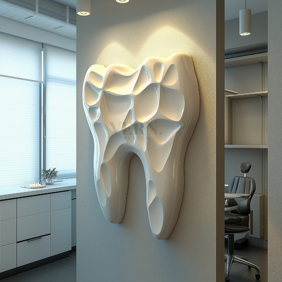 Diş Figürlü Duvar Heykeli (Model 5) – Diş Klinikleri İçin Modern 3D Sanatsal Heykel (2 Farklı Boyut Seçeneği)