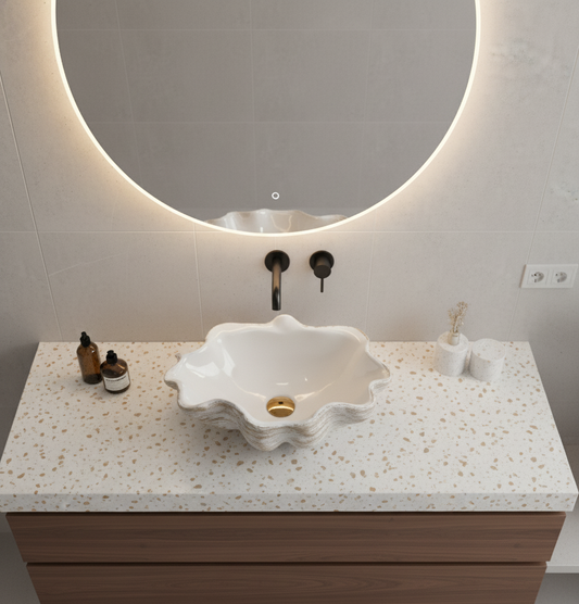 Architectural Fiberglass Seashell Vessel Sink - Handcrafted Luxury Bathroom Sculpture - Oversized Clamshell Resin Basin, Custom Order