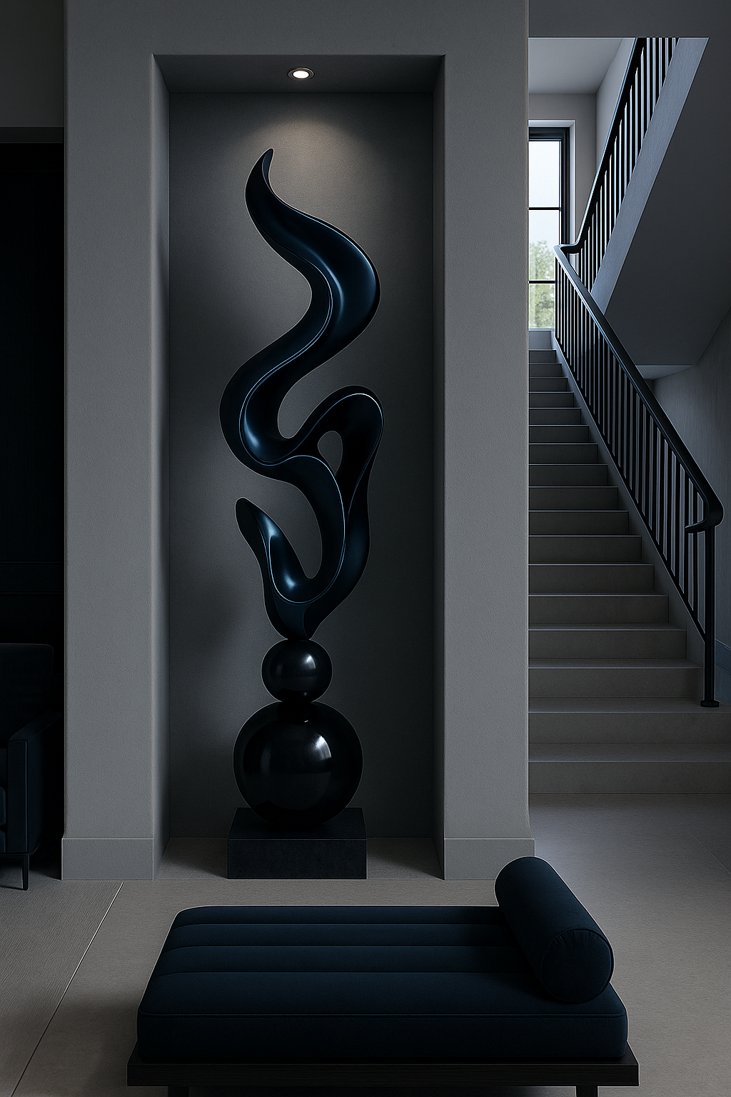 Modern Abstract Floor Sculpture – Large Twisted Flame-Inspired Statement Art – Handcrafted High-Gloss Fiberglass Decor for Elegant Interiors