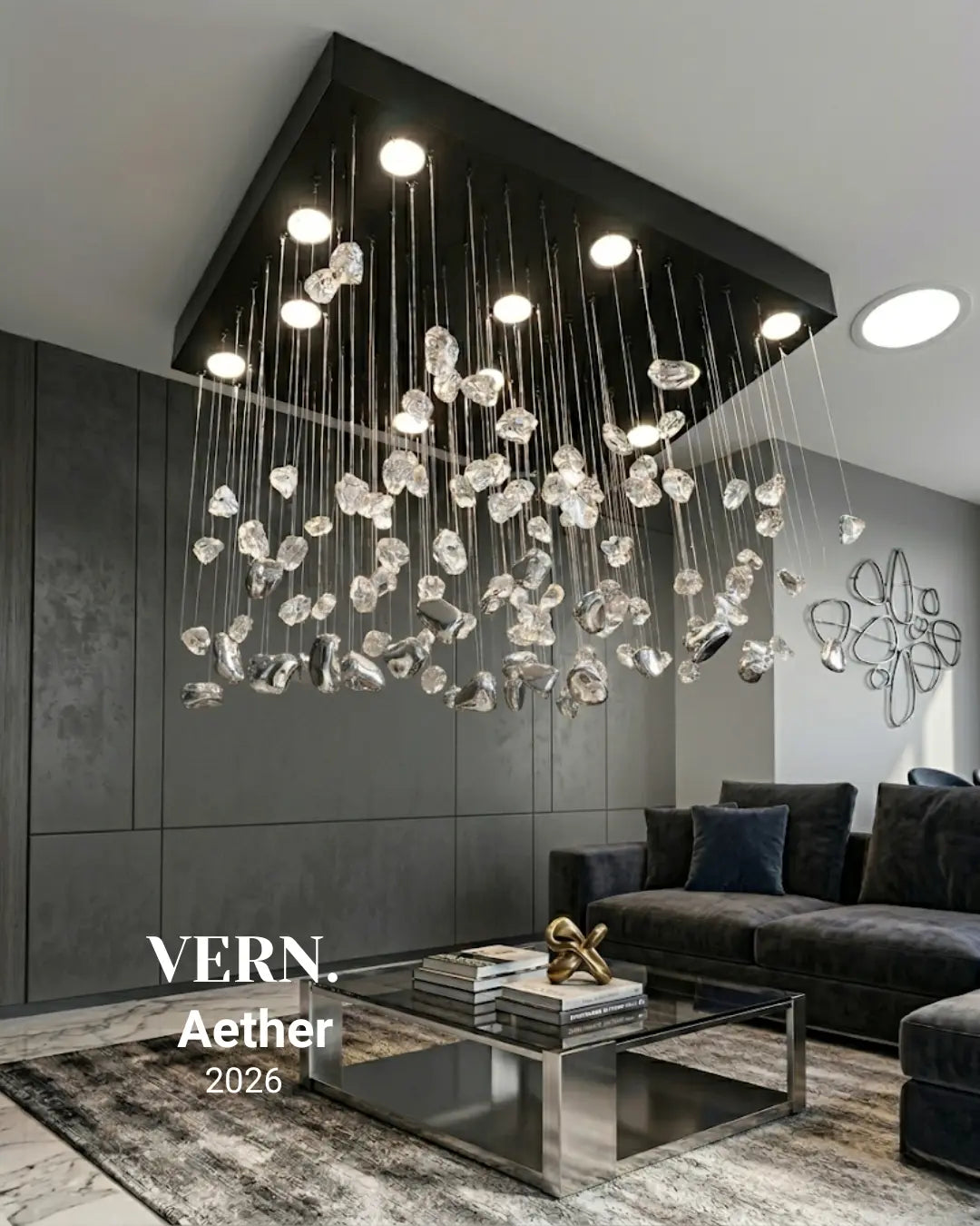 Aether Özel Tasarım Avize | Modern Doğal Taş Aydınlatma