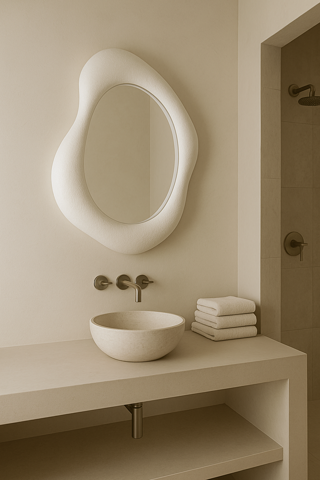 Small Organic Wall Mirror | 70x50 cm (27.5"x19.6") Modern Sculptural Mirror | Oval Textured Mirror for Bathroom, Entryway or Living Room