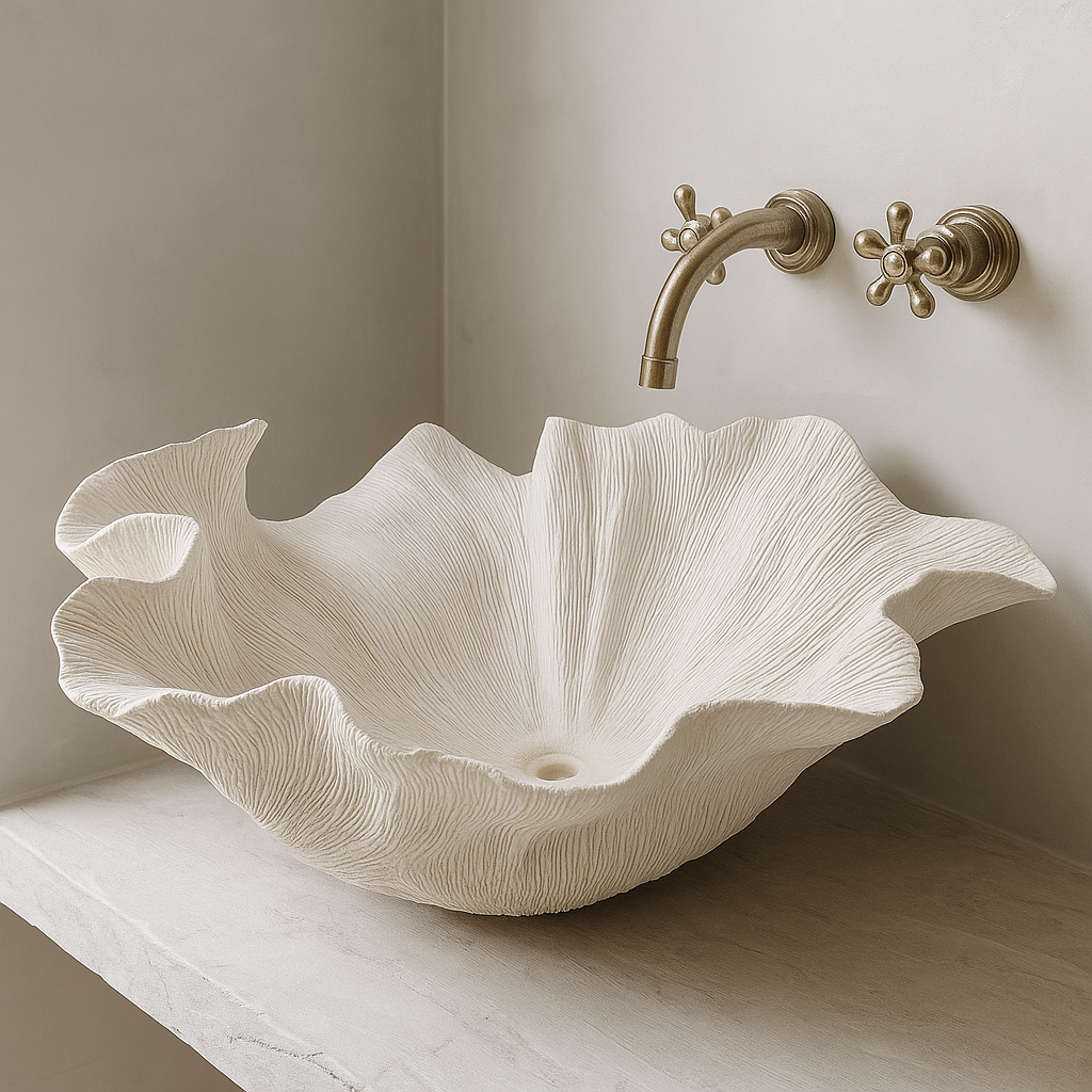Handmade Organic Shaped Flower Vessel Sink in Fiberglass Polyester Resin | Artistic Modern Bathroom Design with Yacht-Grade Material