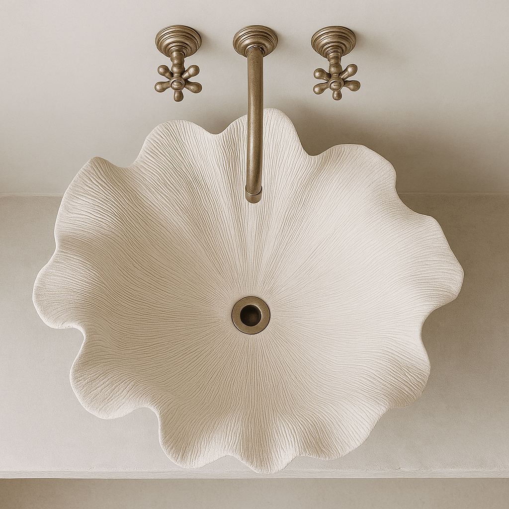 Handmade Organic Shaped Flower Vessel Sink in Fiberglass Polyester Resin | Artistic Modern Bathroom Design with Yacht-Grade Material