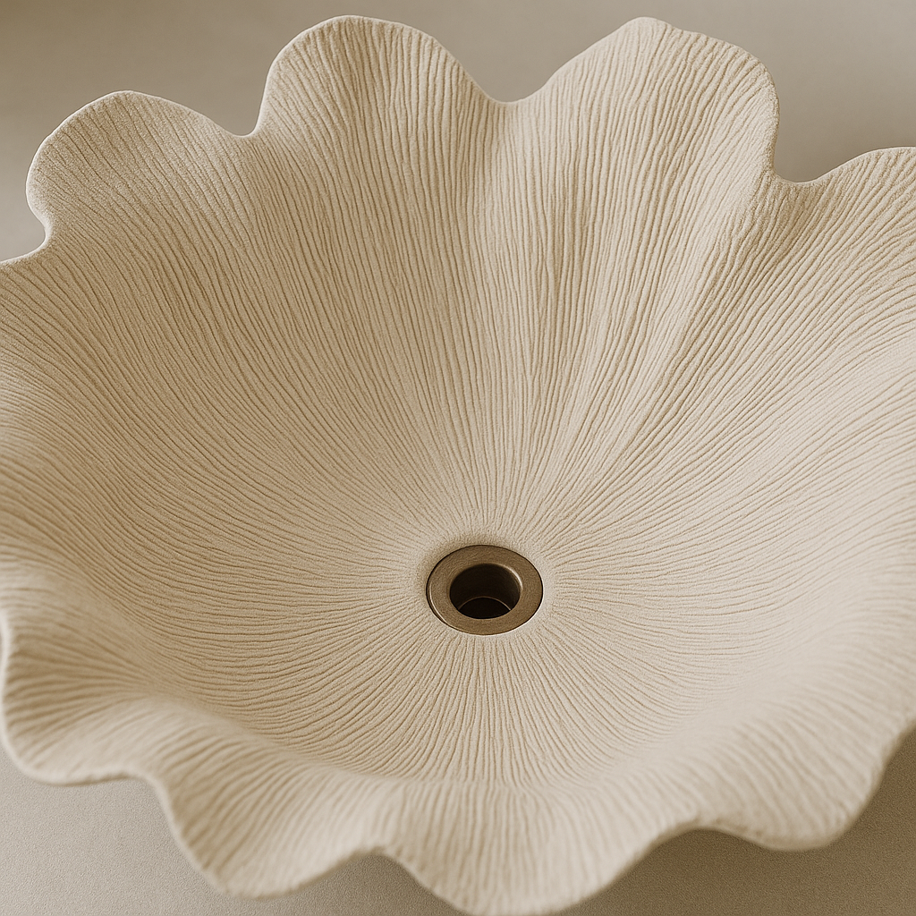 Handmade Organic Shaped Flower Vessel Sink in Fiberglass Polyester Resin | Artistic Modern Bathroom Design with Yacht-Grade Material