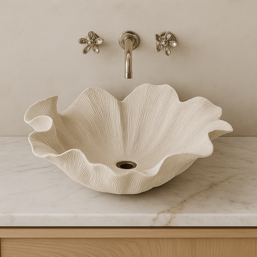 Handmade Organic Shaped Flower Vessel Sink in Fiberglass Polyester Resin | Artistic Modern Bathroom Design with Yacht-Grade Material
