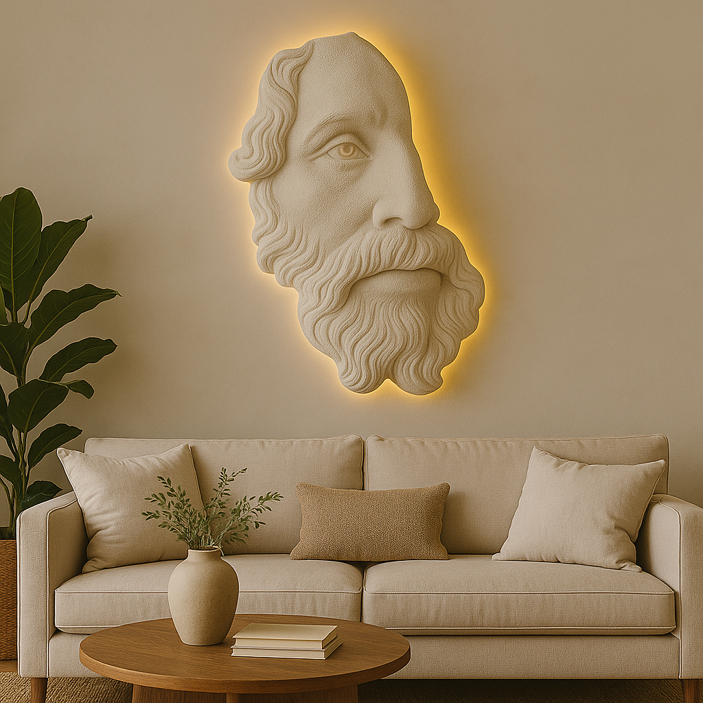 Vultus | Scultura da parete illuminata raffigurante un uomo barbuto