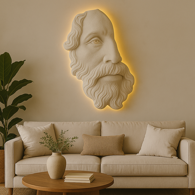 Vultus | Scultura da parete illuminata raffigurante un uomo barbuto