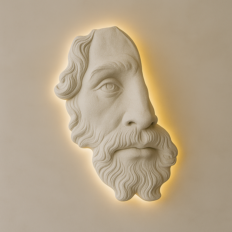 Vultus | Scultura da parete illuminata raffigurante un uomo barbuto