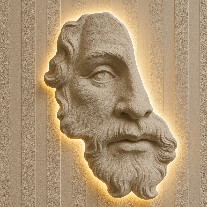 Vultus | Scultura da parete illuminata raffigurante un uomo barbuto