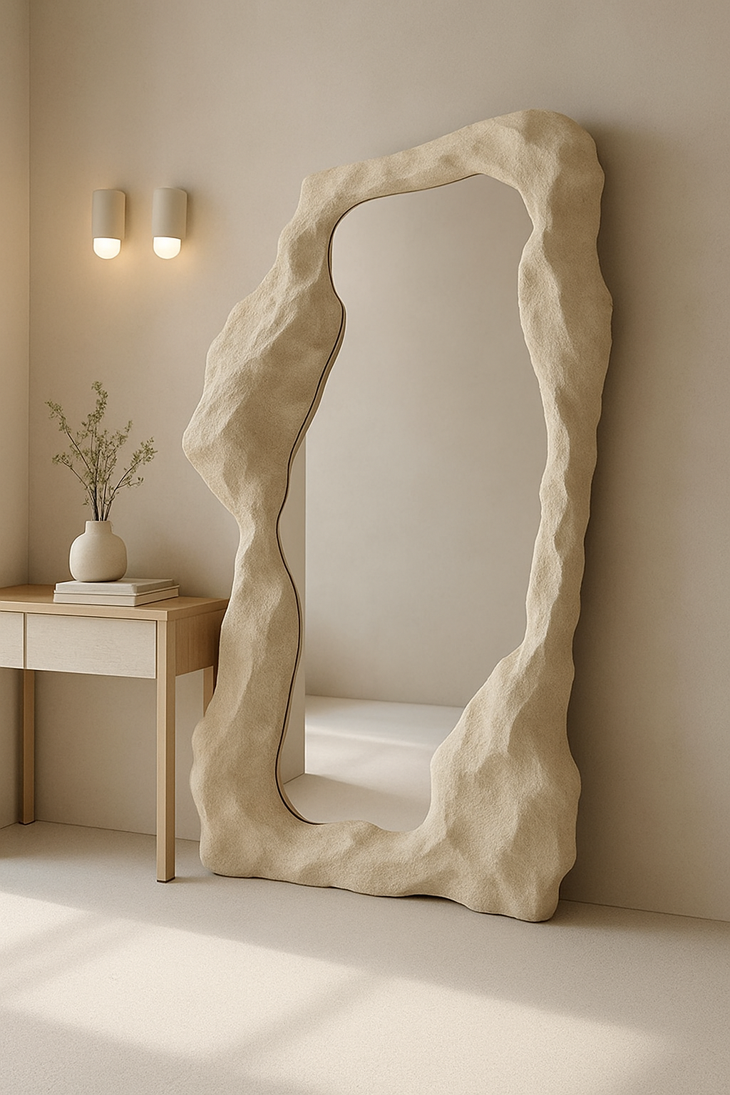Organic Freeform Floor Mirror | 180x80 cm (70.8"x31.5") Abstract Standing Mirror | Handcrafted Textured Frame | Custom Sculptural Design