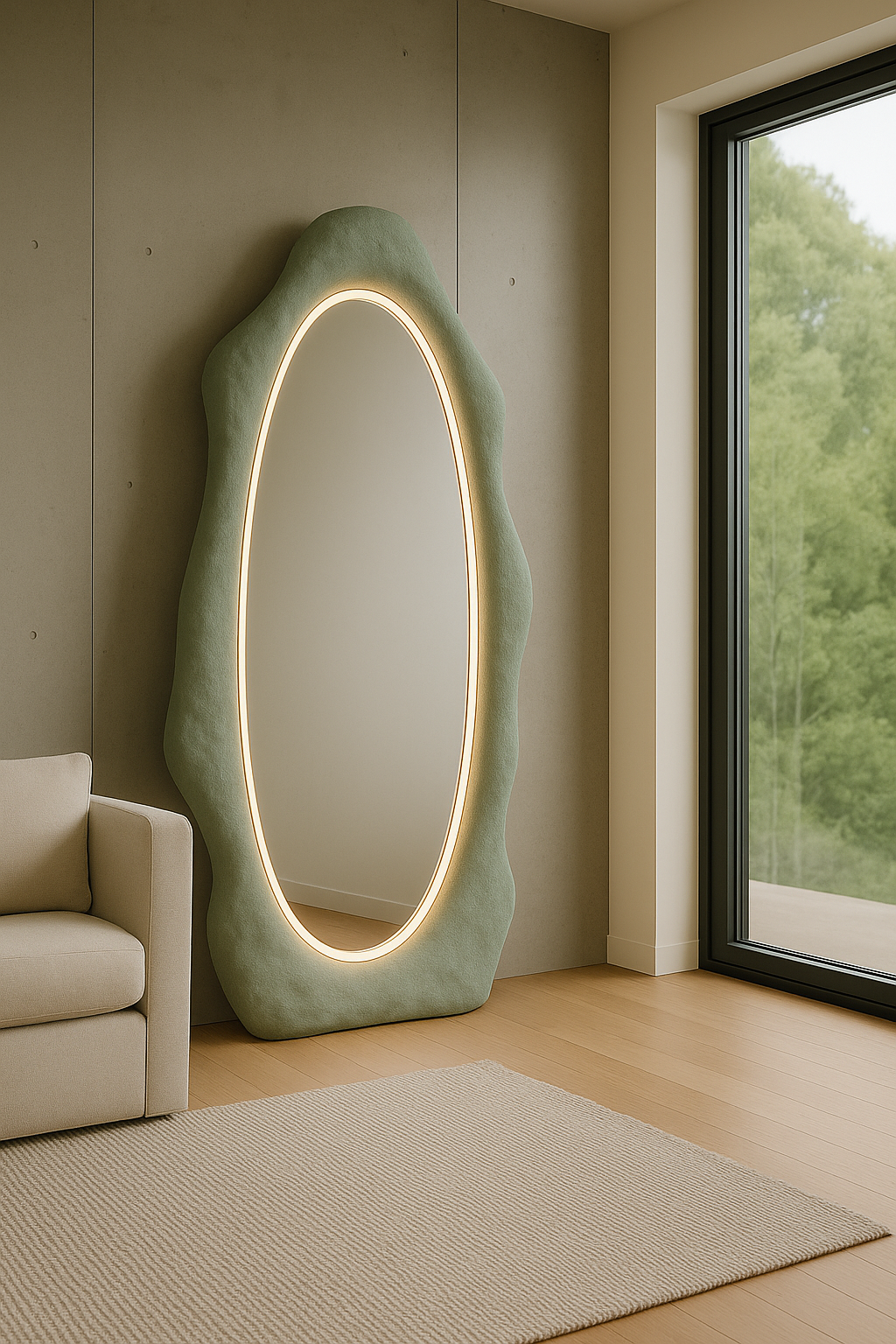Large Oval Floor Mirror | 180x90 cm (70.8"x35.4") Modern Standing Mirror | Minimal Full Body Mirror | Handmade Custom Mirror