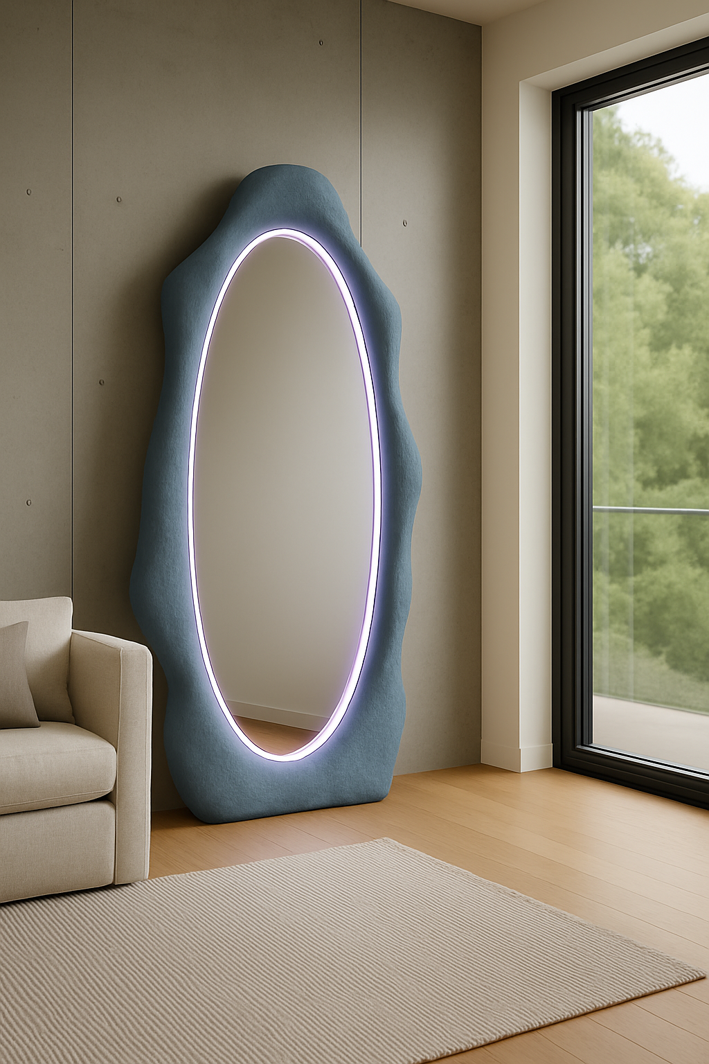 Large Oval Floor Mirror | 180x90 cm (70.8"x35.4") Modern Standing Mirror | Minimal Full Body Mirror | Handmade Custom Mirror