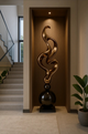 Scultura da pavimento moderna astratta in oro | Opera d'arte decorativa alta 180 cm | Dichiarazione d'interni in fibra di vetro