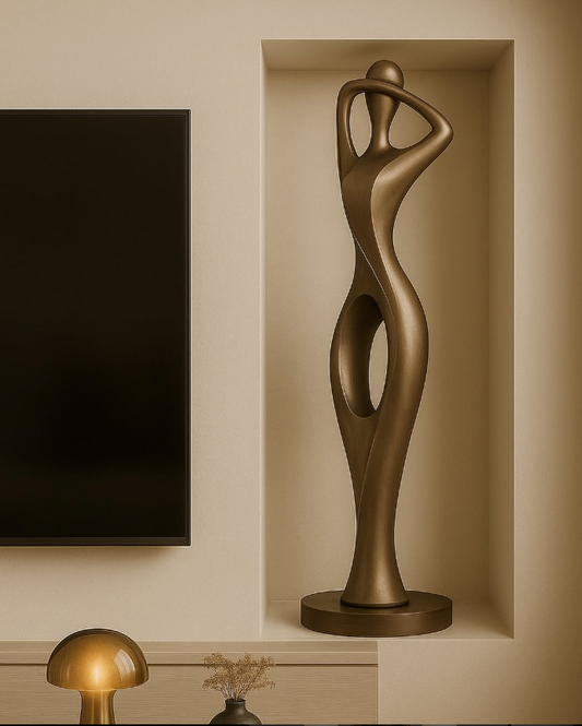 Modern Female Silhouette Sculpture | 180 cm Tall Bronze-Style Floor Art | Abstract Fiberglass Home Decor