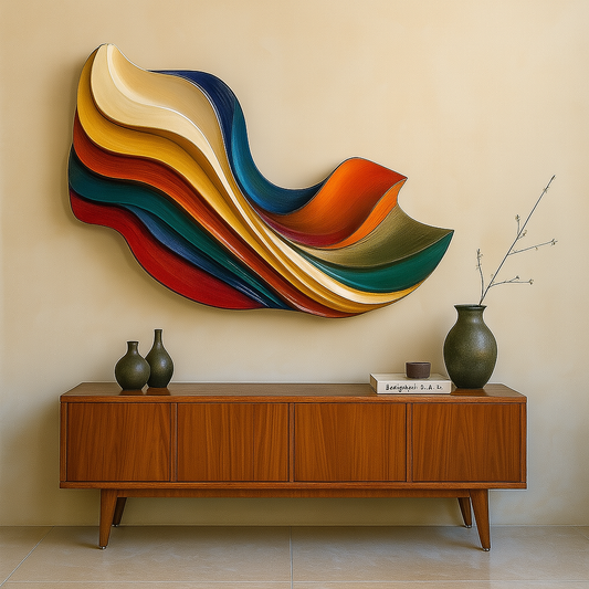 Large Abstract Wave Wall Sculpture | 150x100 cm (59"x39.3") Modern 3D Wall Art | Custom Fiberglass Wall Décor | Handmade Statement Piece