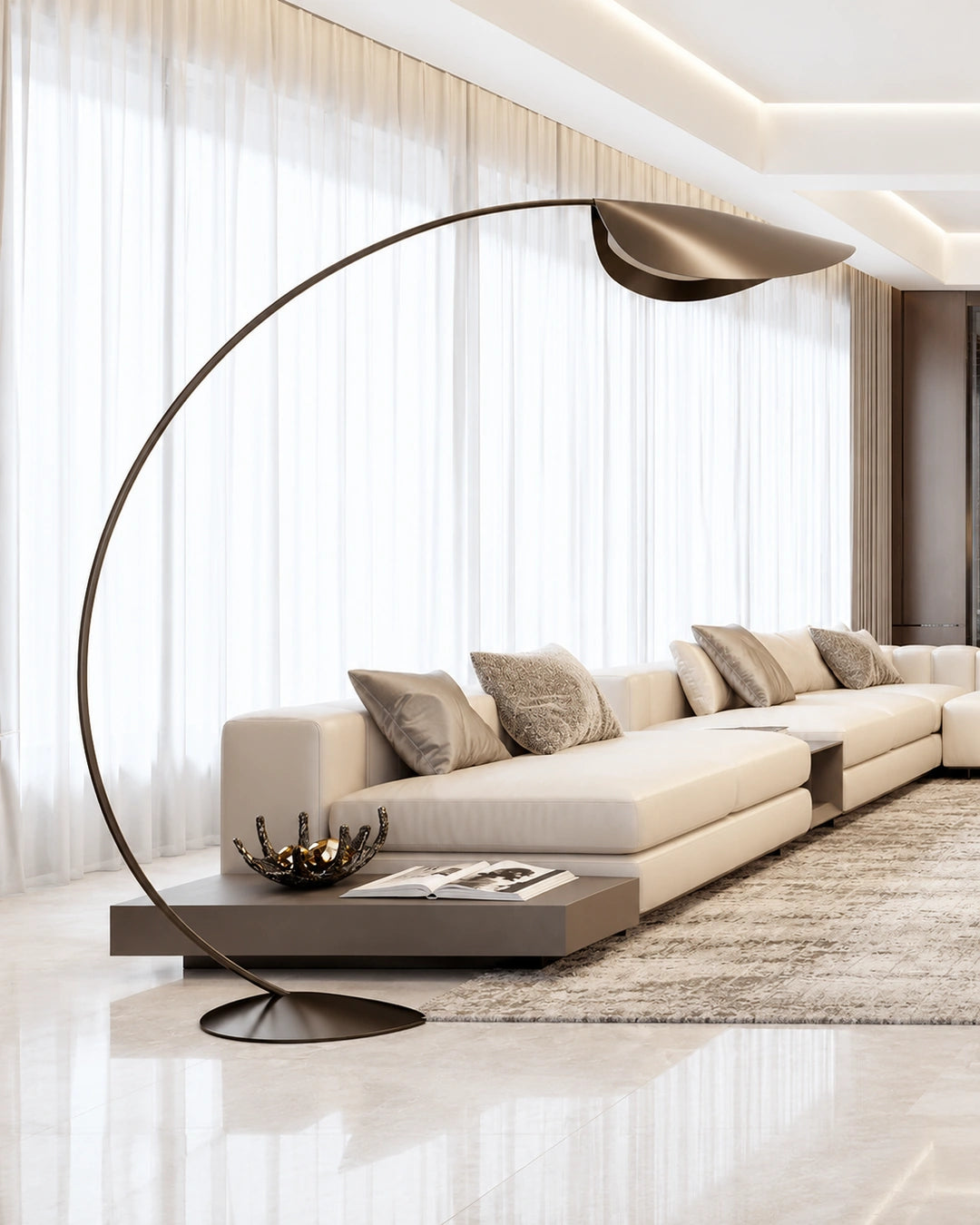 Arcelle Bronz Tonlu Kavisli Lambader – Salon ve Oturma Alanları İçin
