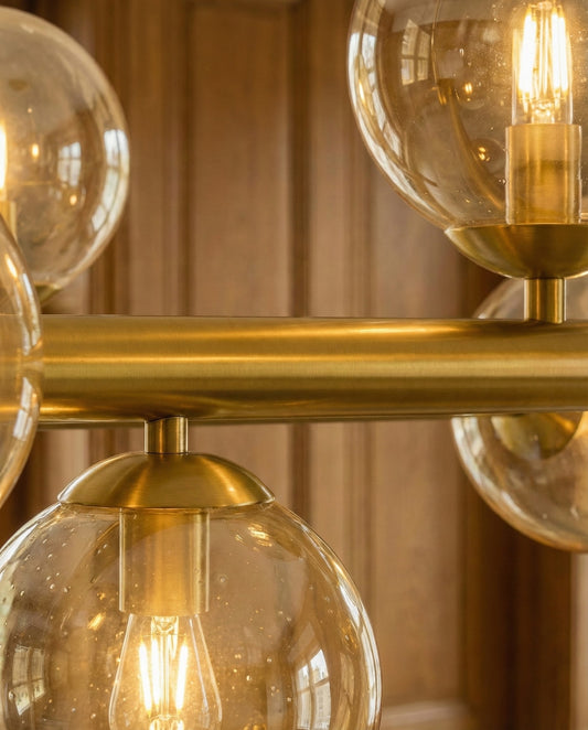 The Axis Avize | Eskitme Pirinç Gövdeli 8 Küreli Lineer Avize