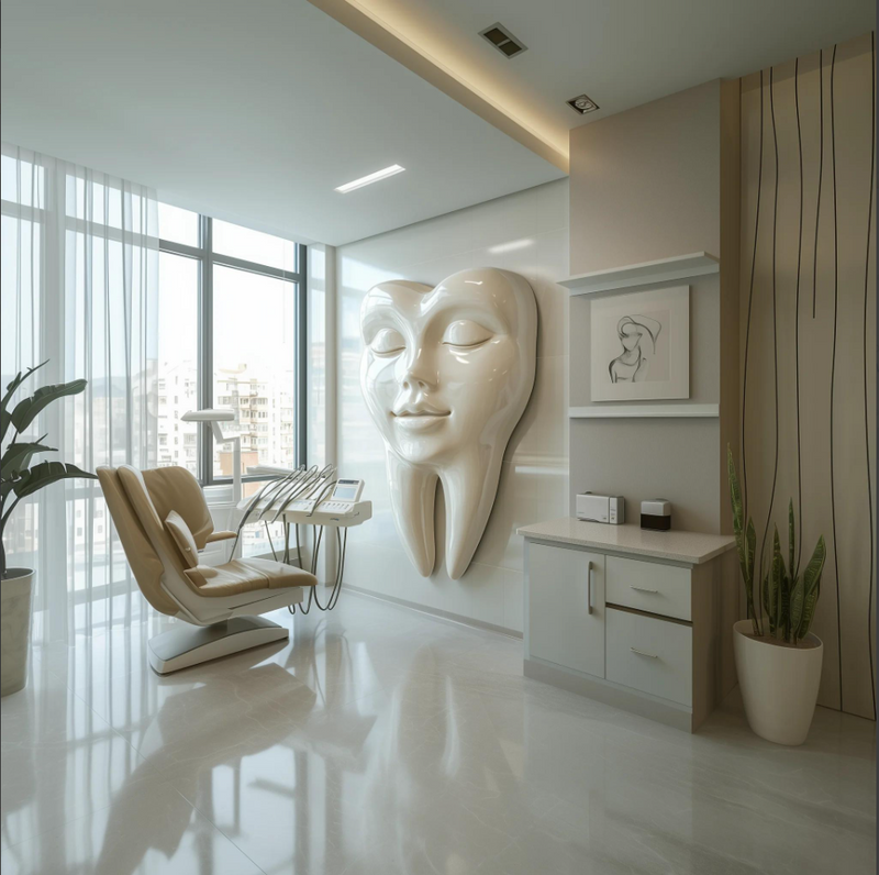 Diş Figürlü Duvar Heykeli – Diş Klinikleri İçin Modern 3D Sanatsal Heykel