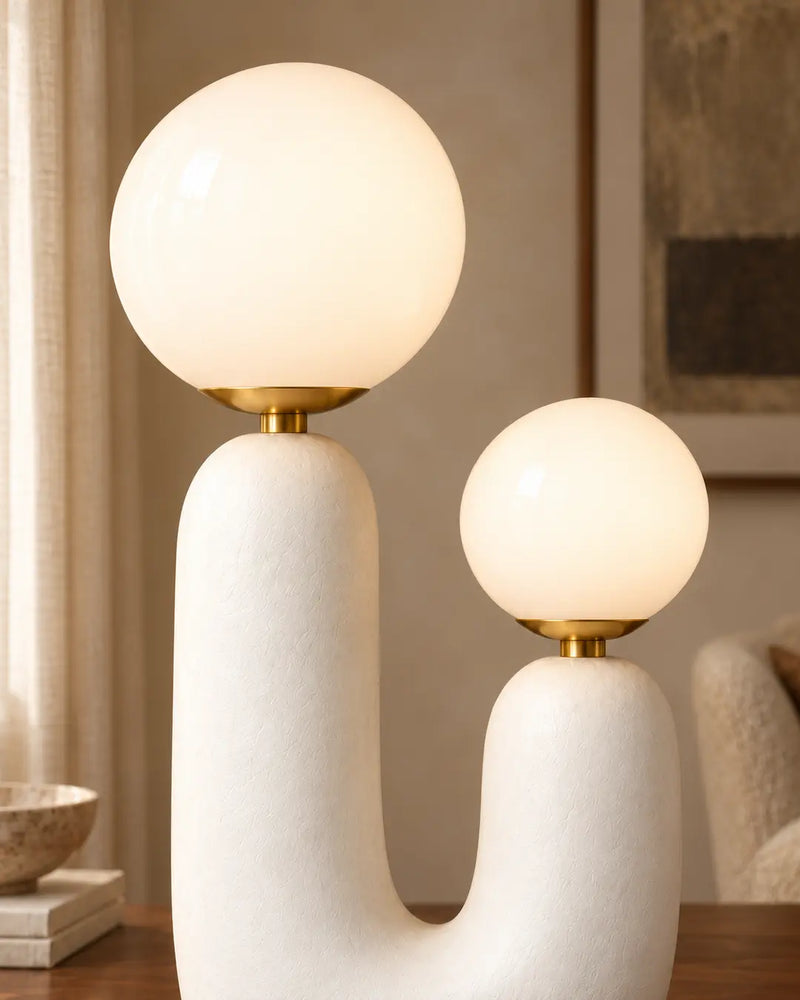 Lampada da tavolo scultorea a doppia sfera Duvia Compact – Corpo bianco