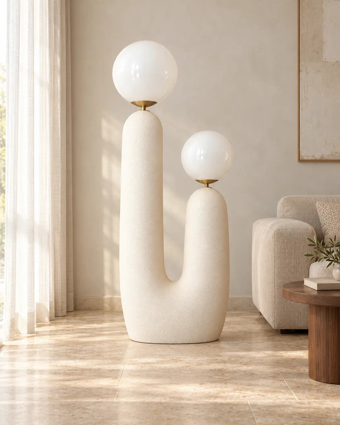 Duvia Two-Globe Sculptural Floor Lamp – Cream Body