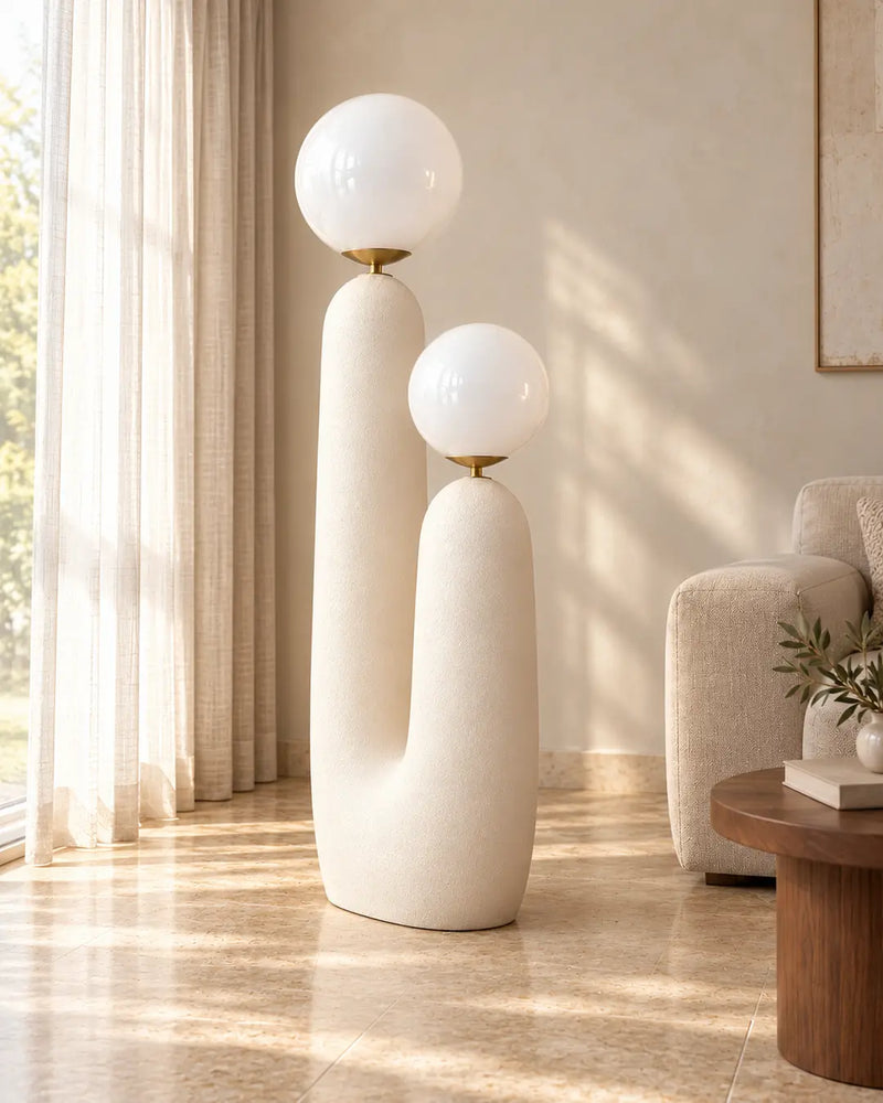 Duvia Two-Globe Sculptural Floor Lamp – Cream Body
