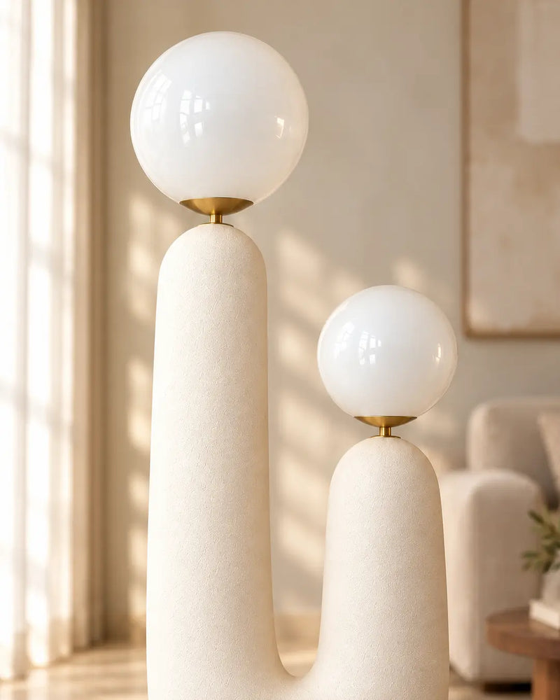 Duvia Two-Globe Sculptural Floor Lamp – Cream Body