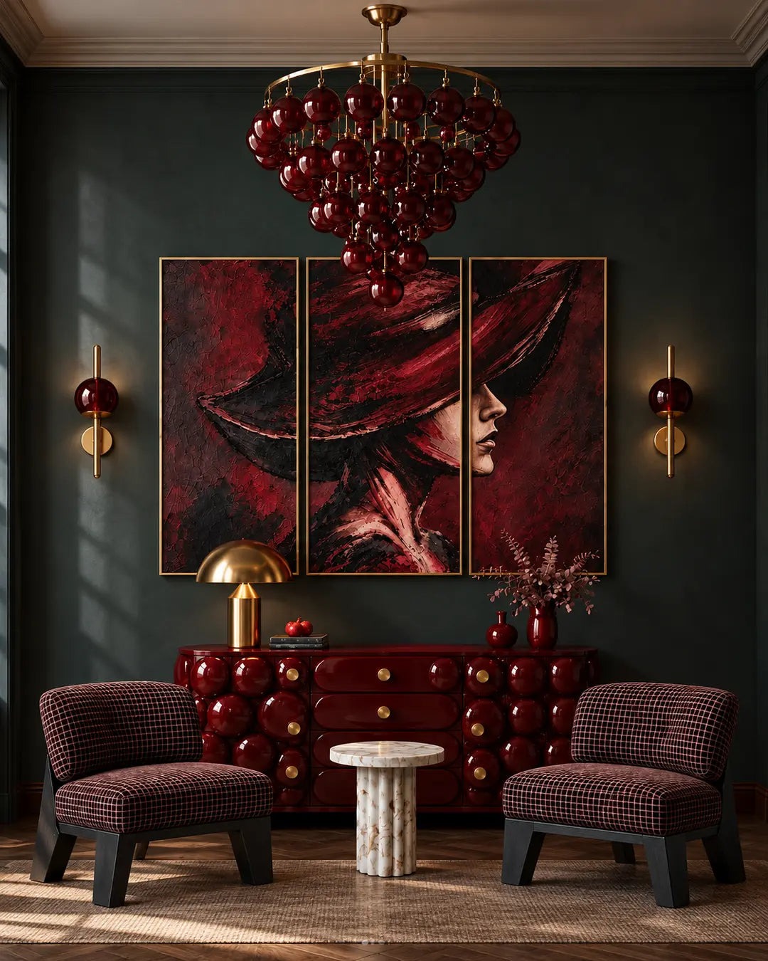 Grenat Bordo Küreli Avize – Salon ve Yemek Odası Aydınlatması