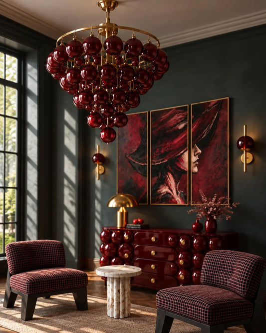 Grenat Bordo Küreli Avize – Salon ve Yemek Odası Aydınlatması